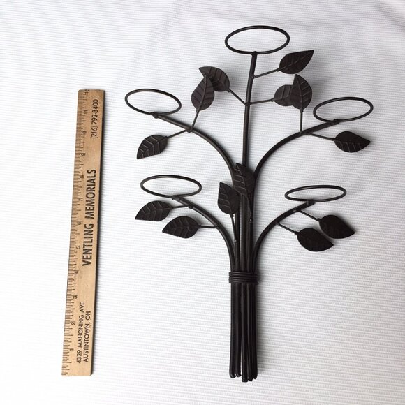 Sconce Candle Holder Wall Hanging Plant Vines Leaves Art Bronze Tone Metal Decor - Picture 3 of 11